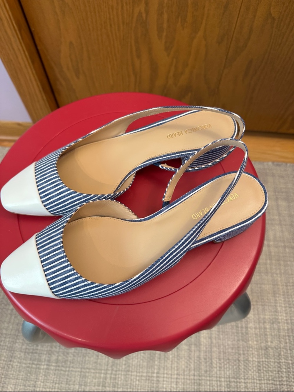 Veronica Beard Cecile Pinstripe Slingback Shoes size 7. - Picture 5 of 14